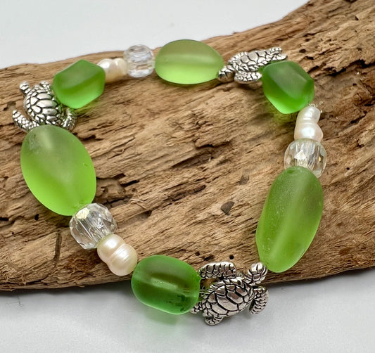 Sea Glass Style Green Turtle Bracelet