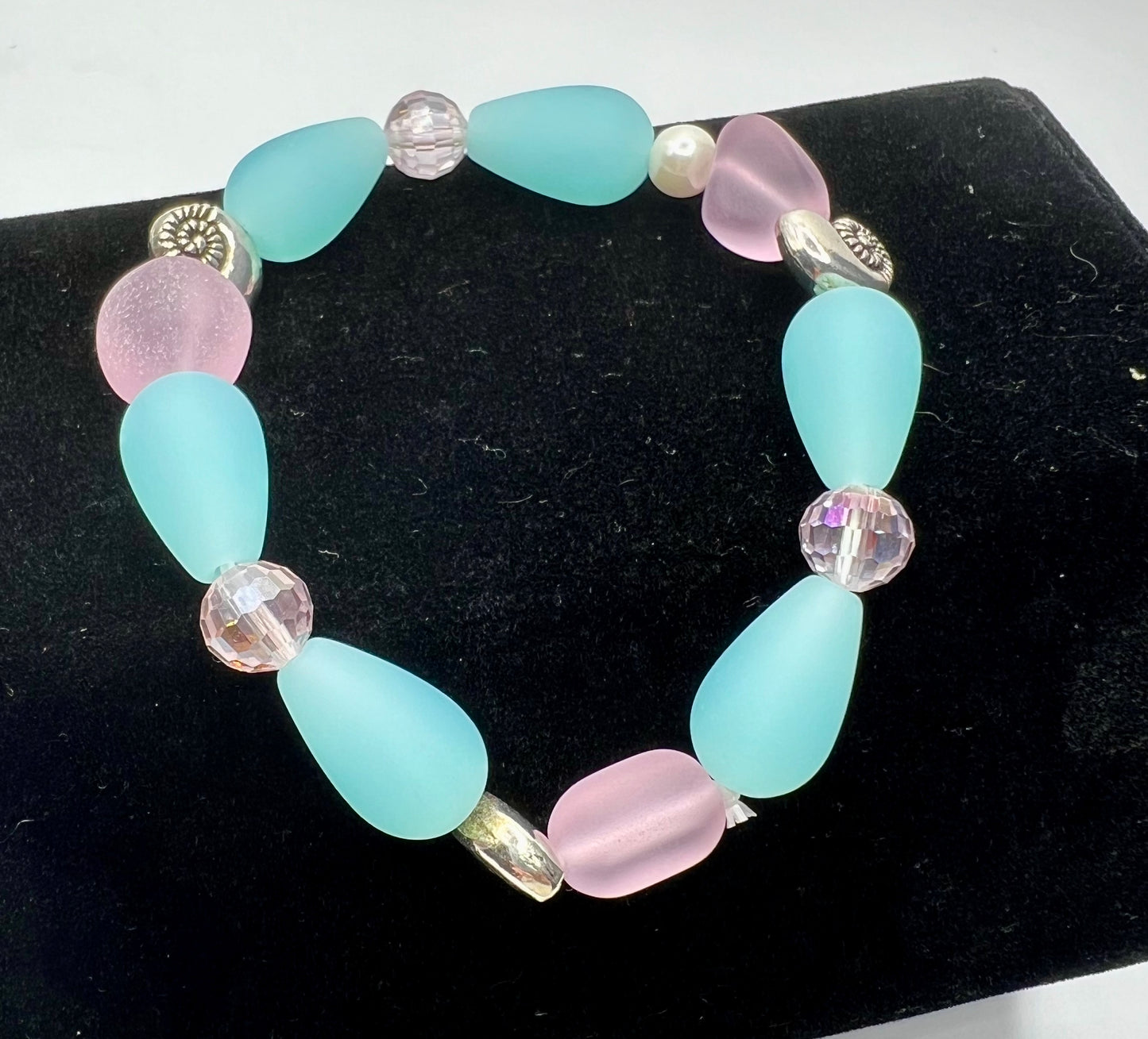 Sea Glass Style Turquoise and Pink Bracelet